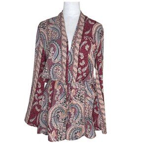 See You Monday Women's Paisley Print V-Neck Long Bell Sleeve Cut Out Romper L